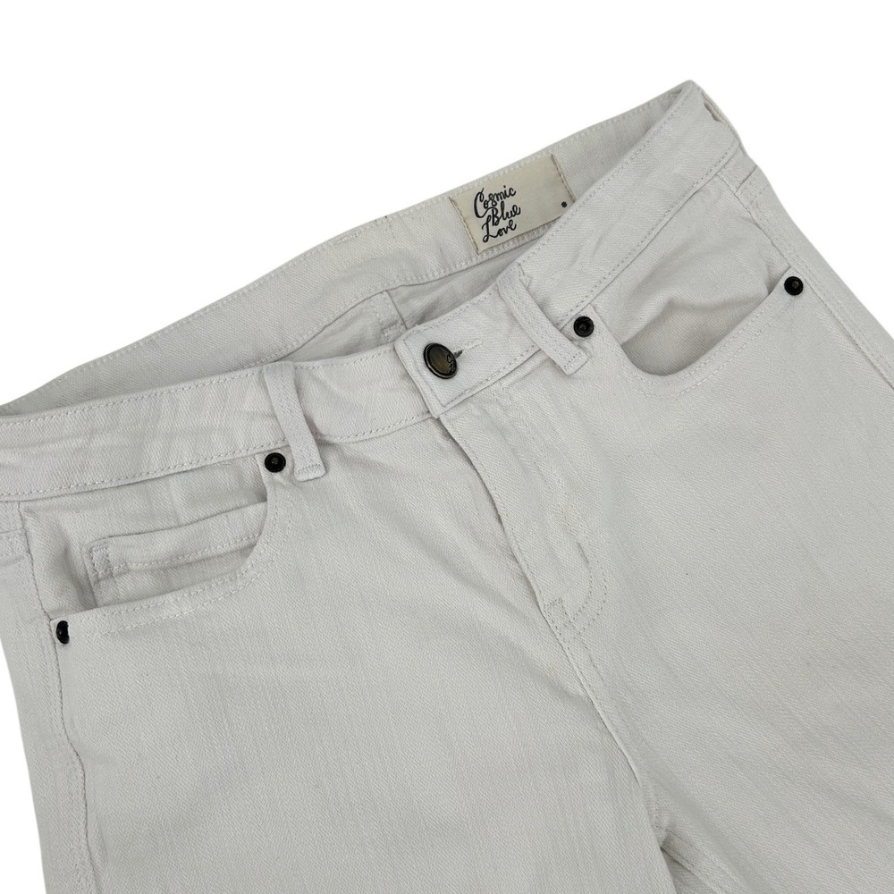 Cosmic Blue Love Womens Skinny Jeans White Stretch Denim 29